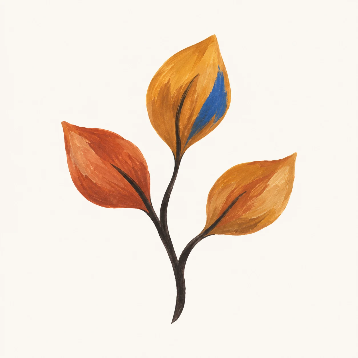Painted leaves growing from a shared stem